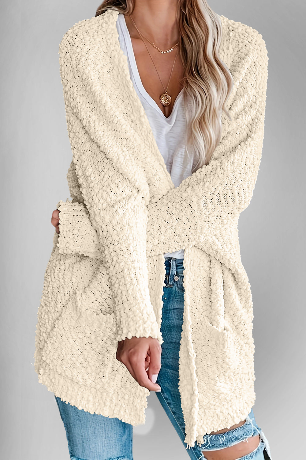 Double Take Pocketed Open Front Long Sleeve Cardigan - Charming Charlie