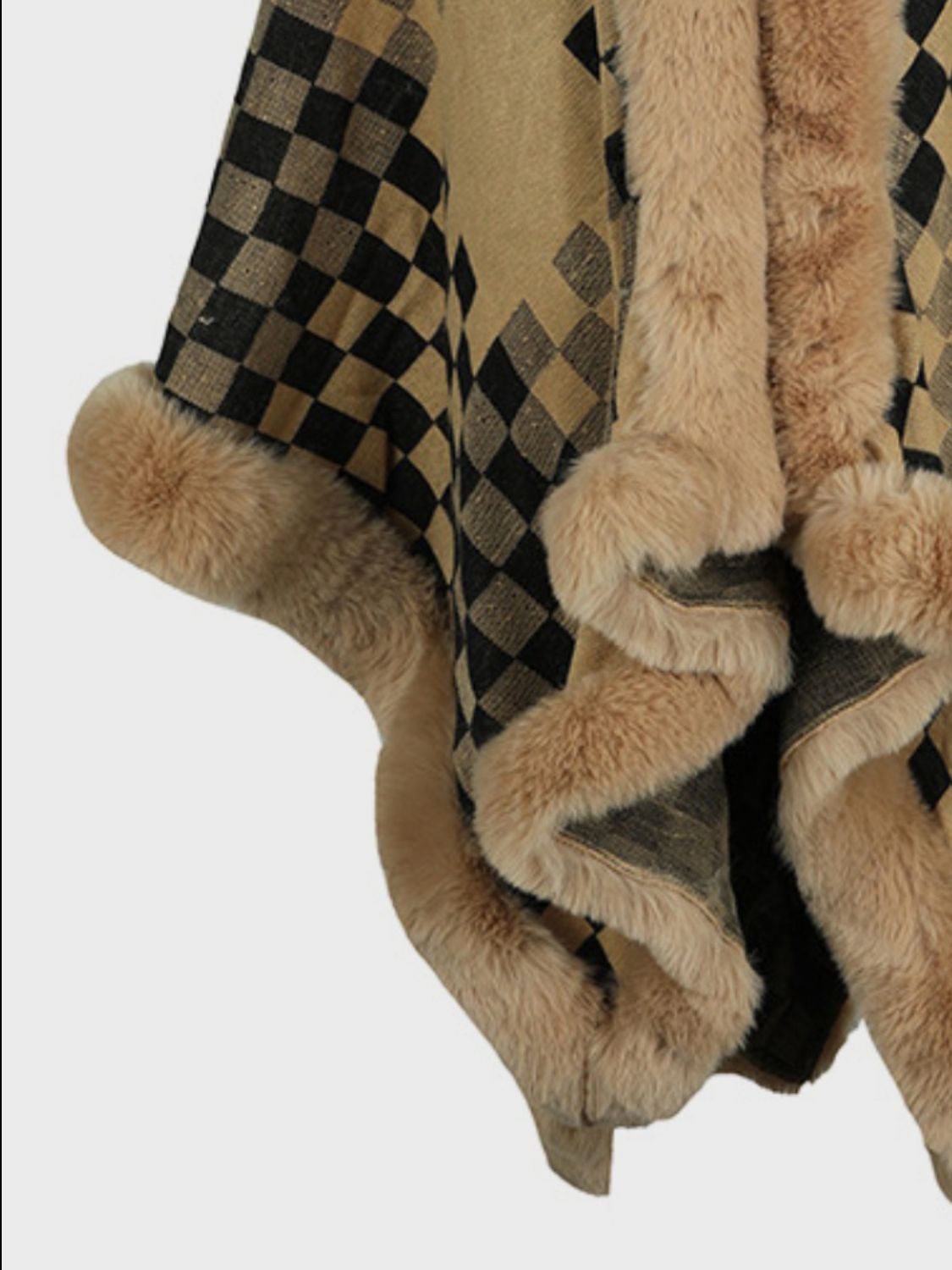 Fuzzy Checkered Long Sleeve Poncho - Charming Charlie