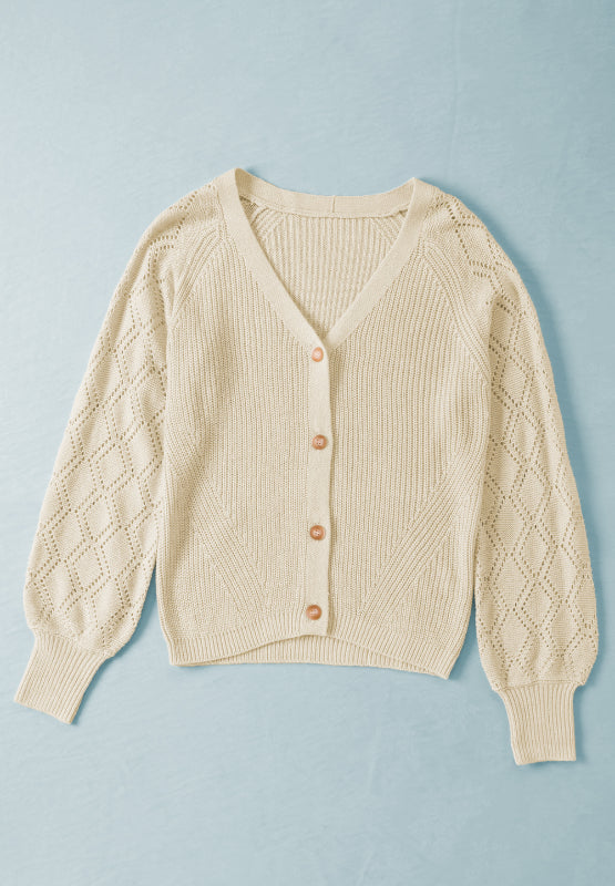 Openwork V-Neck Button Up Cardigan - Charming Charlie