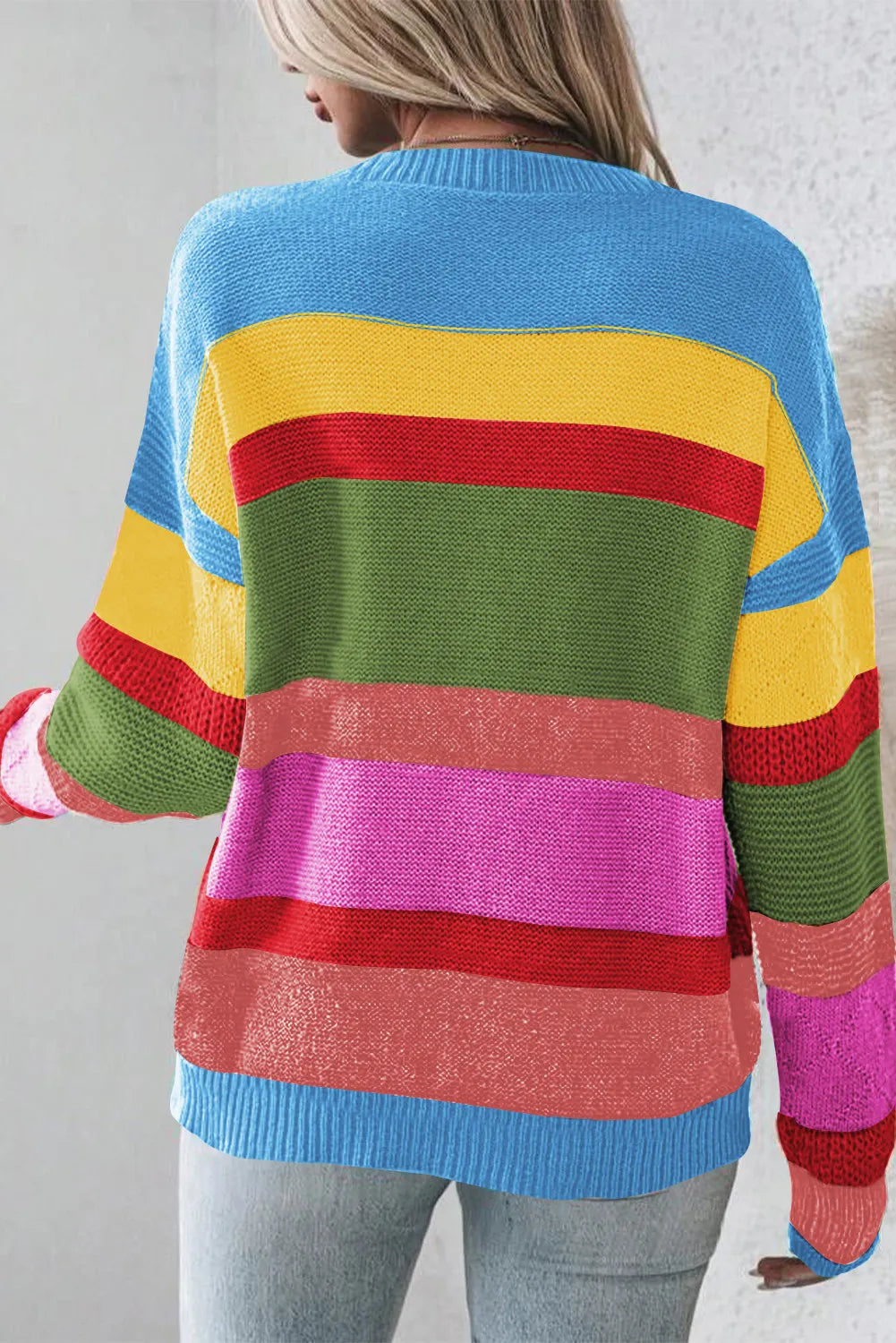 Contrast Round Neck Dropped Shoulder Sweater - Charming Charlie