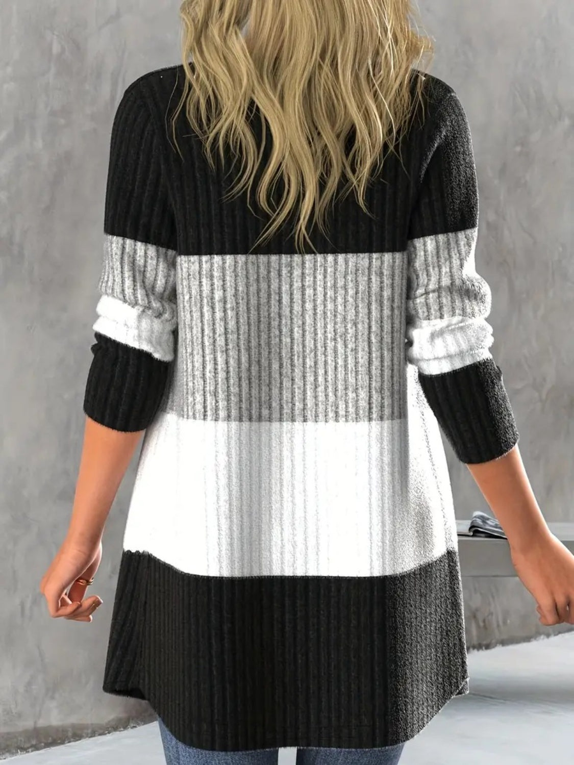 Color Block Open Front Long Sleeve Cardigan - Charming Charlie