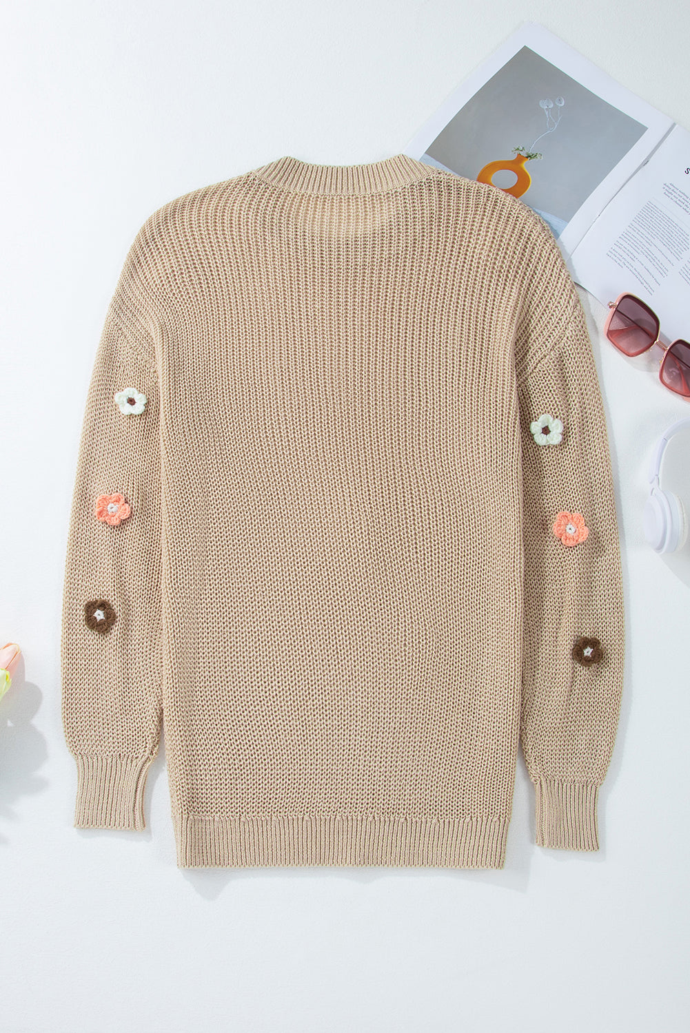 HELLO Flower Round Neck Long Sleeve Sweater - Charming Charlie