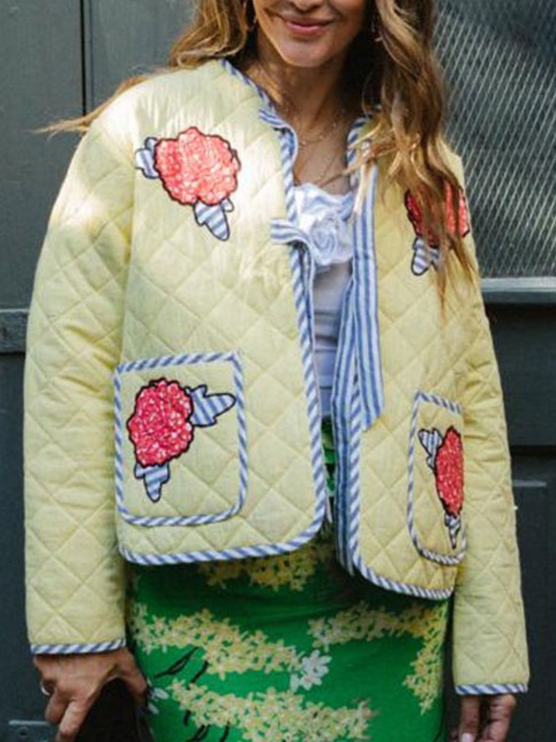 Embroidered Flower Tied Long Sleeve Winter Coat - Charming Charlie