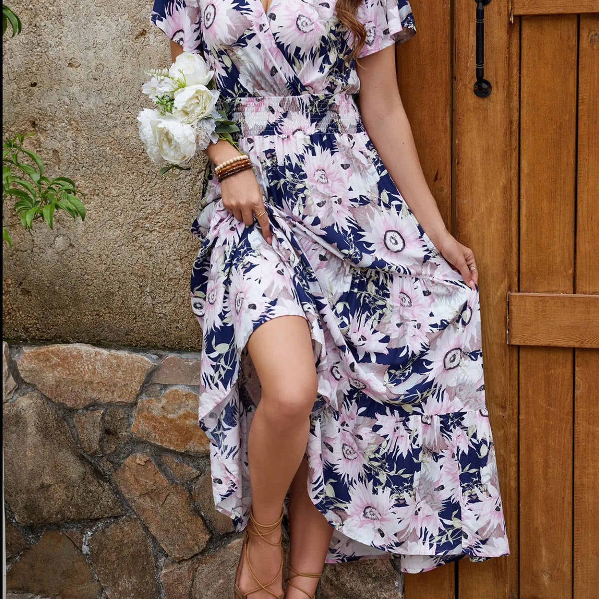 open lace back dress Floral Print Surplice Midi Dress – Charming Charlie