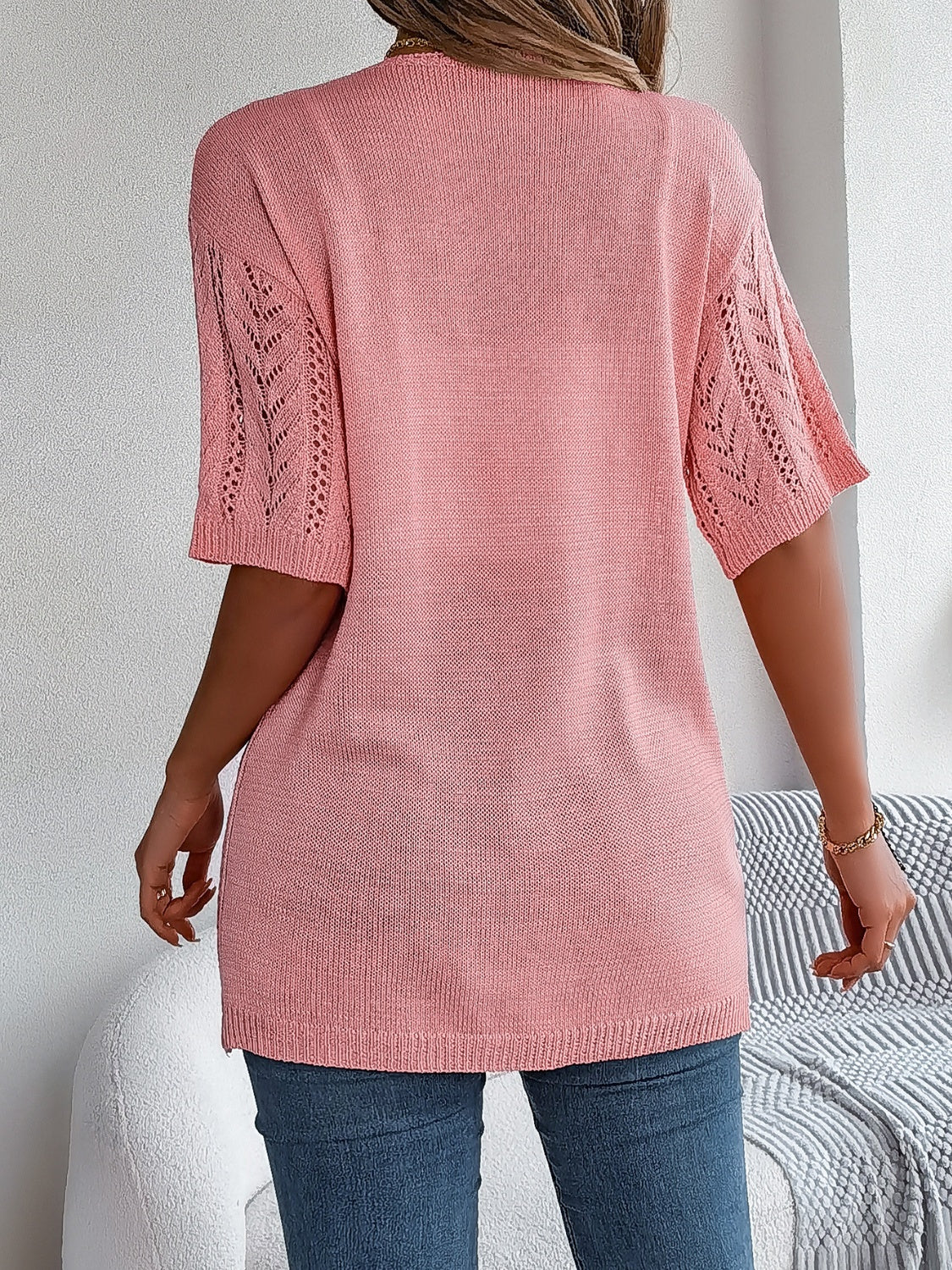 Openwork Open Front Half Sleeve Cardigan - Charming Charlie