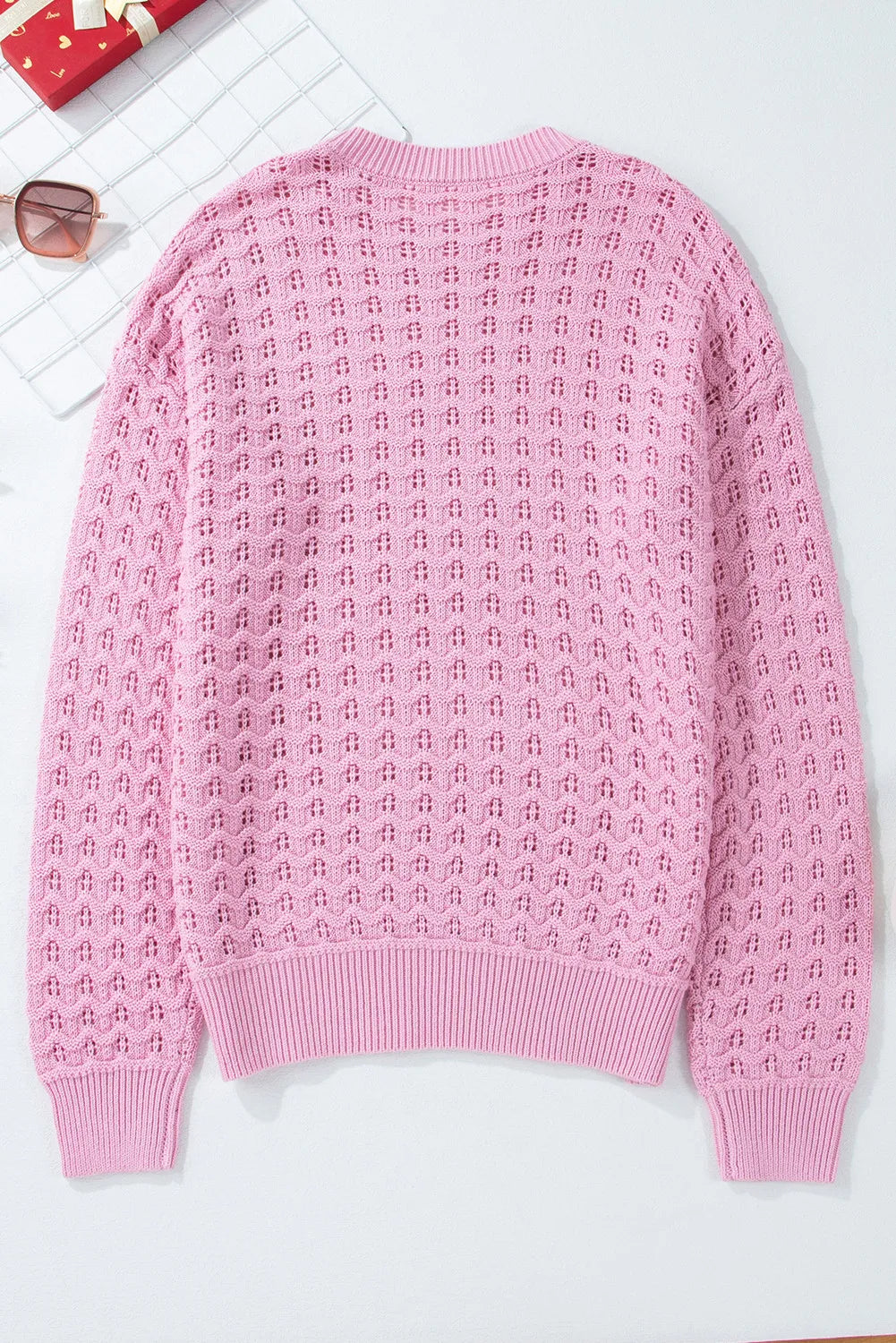 Round Neck Dropped Shoulder Long Sleeve Sweater - Charming Charlie