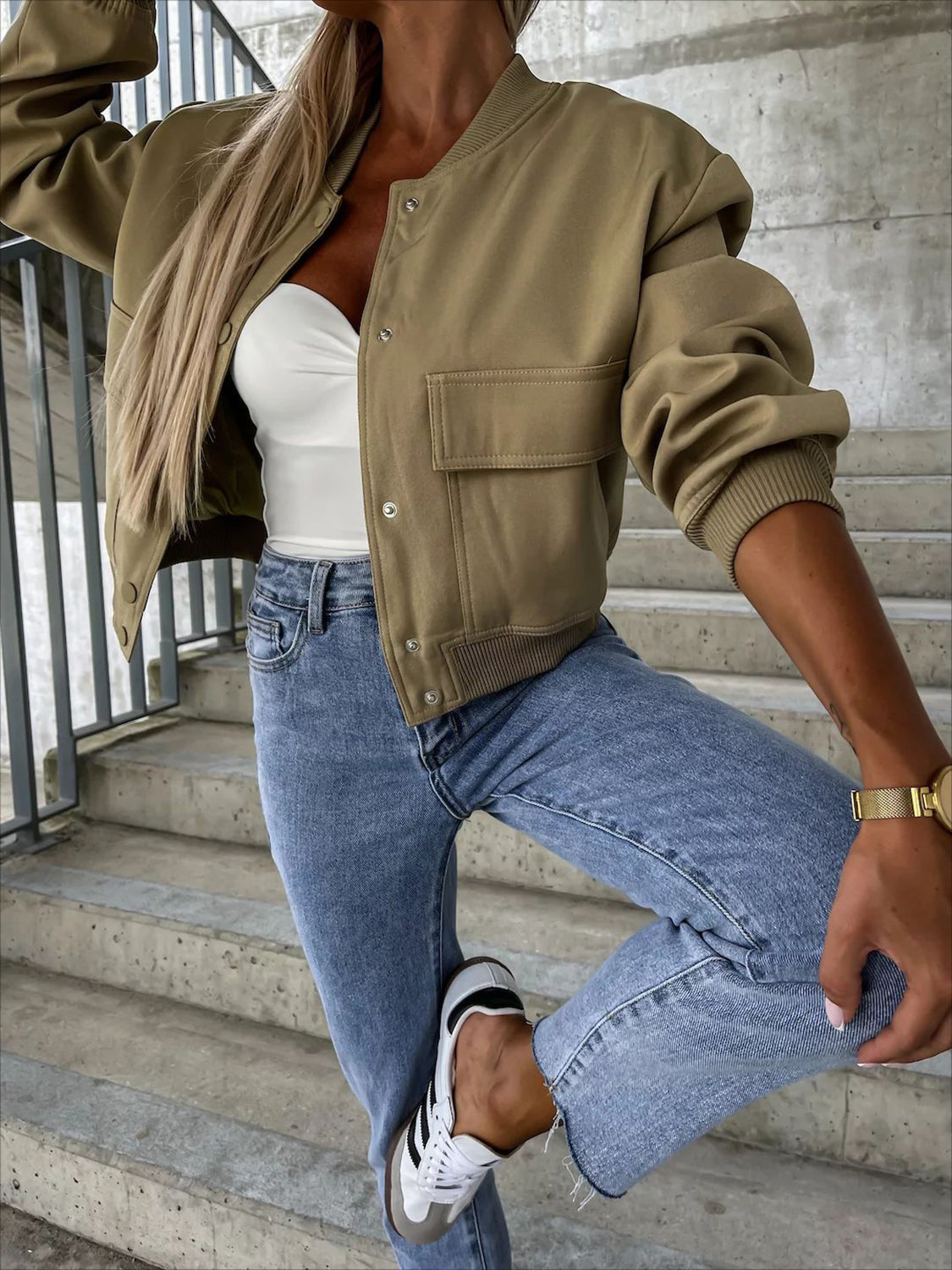 Baseball Collar Dropped Shoulder Jacket - Charming Charlie