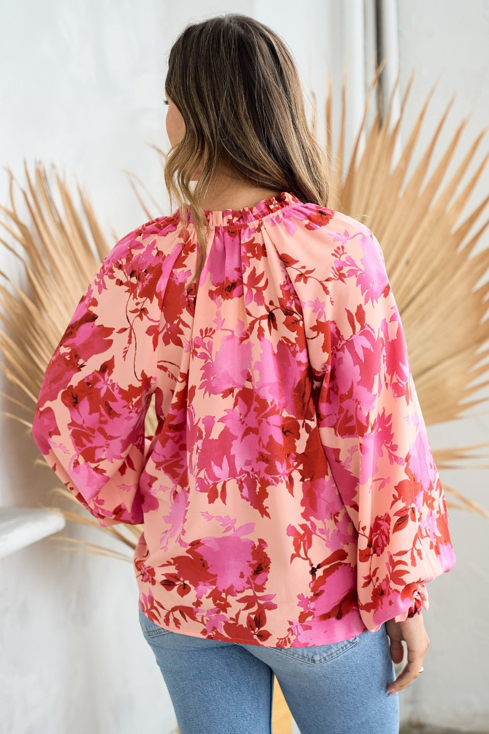 Hailey & Co Ruffle V-Neck Decor Button Floral Blouse - Charming Charlie