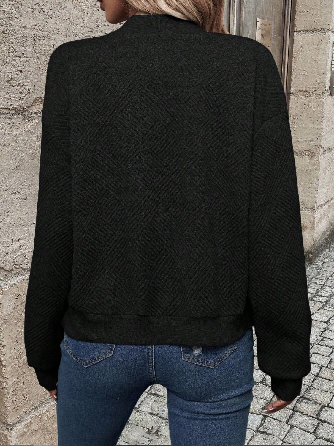Textured Zip Up Long Sleeve Jacket - Charming Charlie