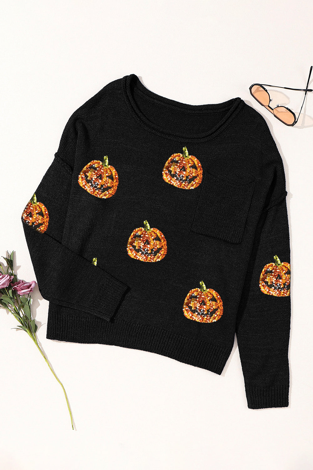 Pumpkin Round Neck Long Sleeve Knit Top - Charming Charlie