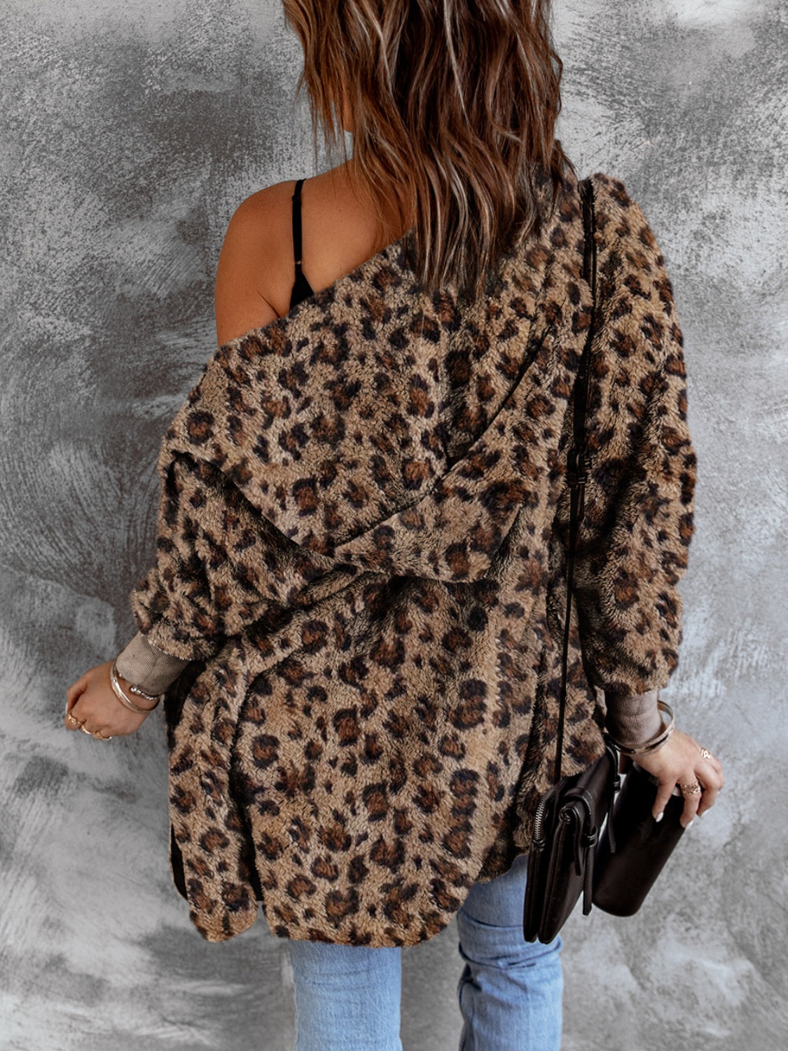 Fuzzy Leopard Long Sleeve Hooded Jacket - Charming Charlie