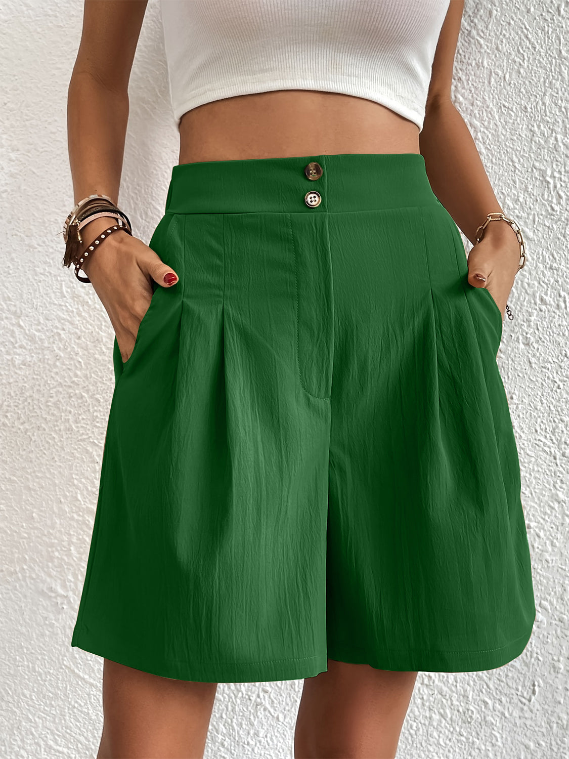 Pocketed Half Elastic Waist Shorts - Charming Charlie