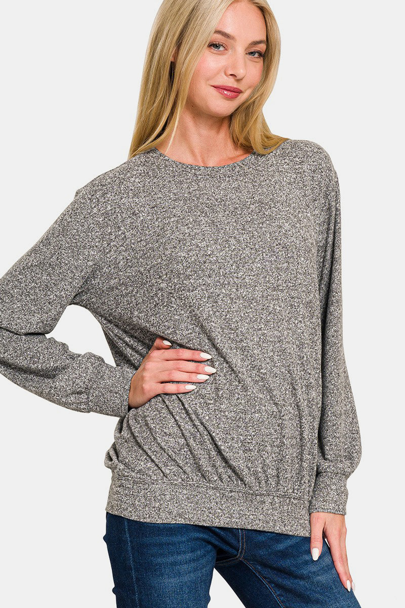Zenana Full Size Melange Round Neck Top - Charming Charlie