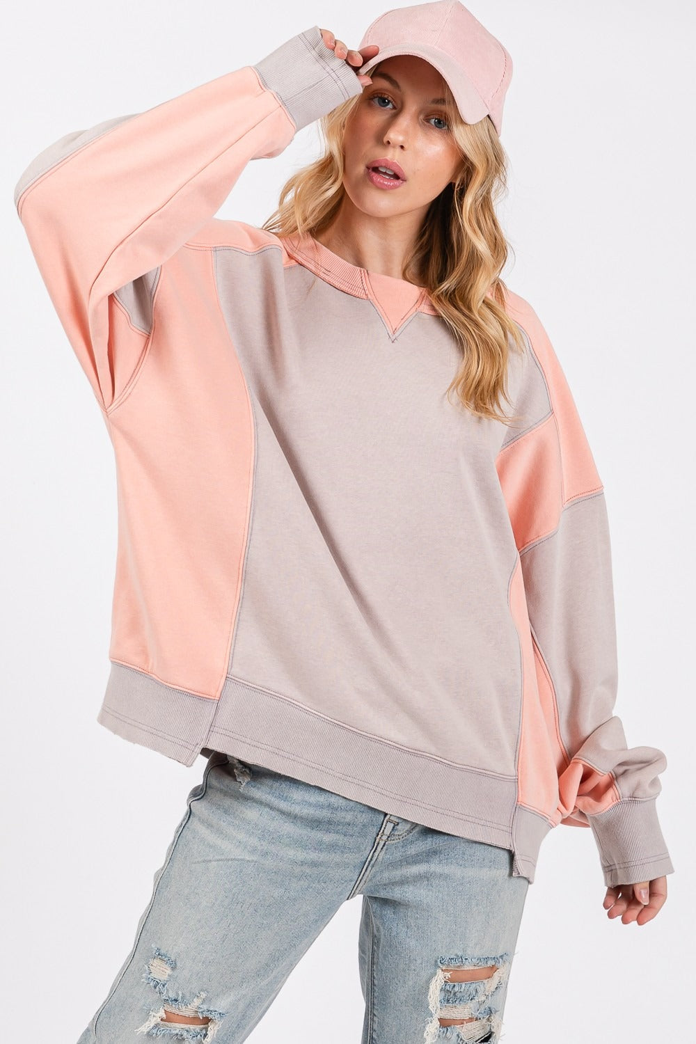 SAGE + FIG Color Block Round Neck Sweatshirt - Charming Charlie