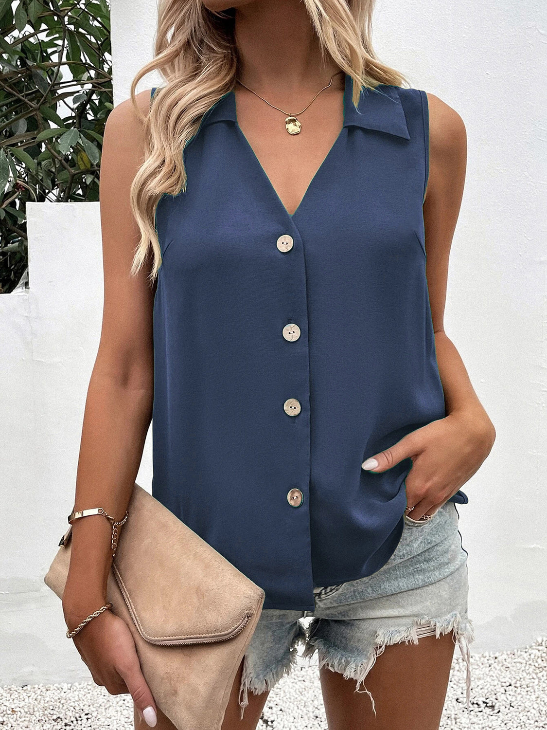 Full Size Johnny Collar Button Up Tank - Charming Charlie