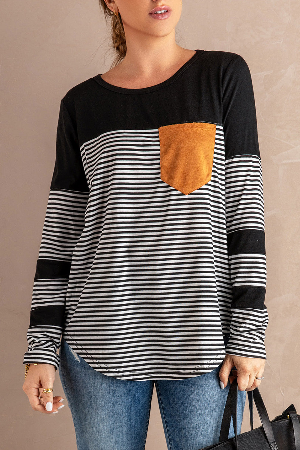 Striped Round Neck Long Sleeve T-Shirt - Charming Charlie