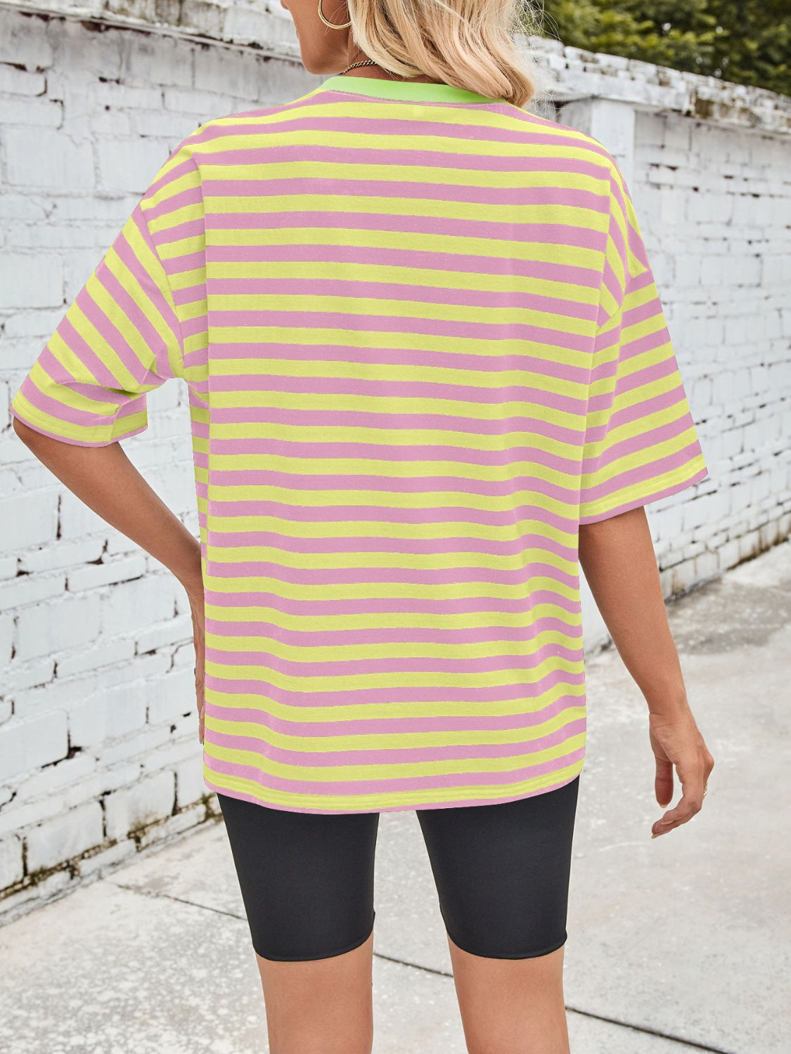 Lovelet Striped Round Neck Half Sleeve T-Shirt - Charming Charlie
