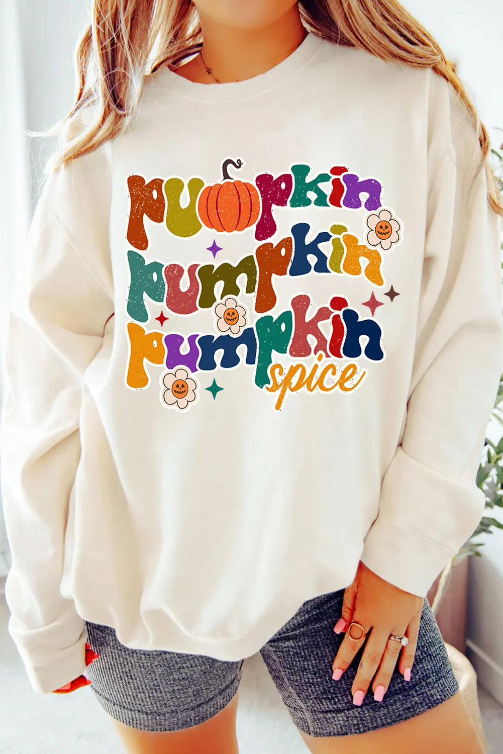 Letter Graphic Round Neck Long Sleeve Sweatshirt - Charming Charlie