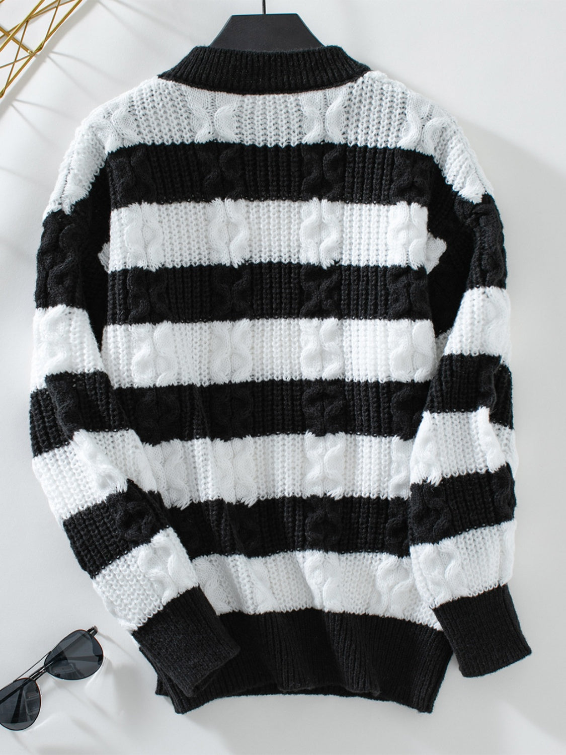Striped Round Neck Long Sleeve Sweater - Charming Charlie