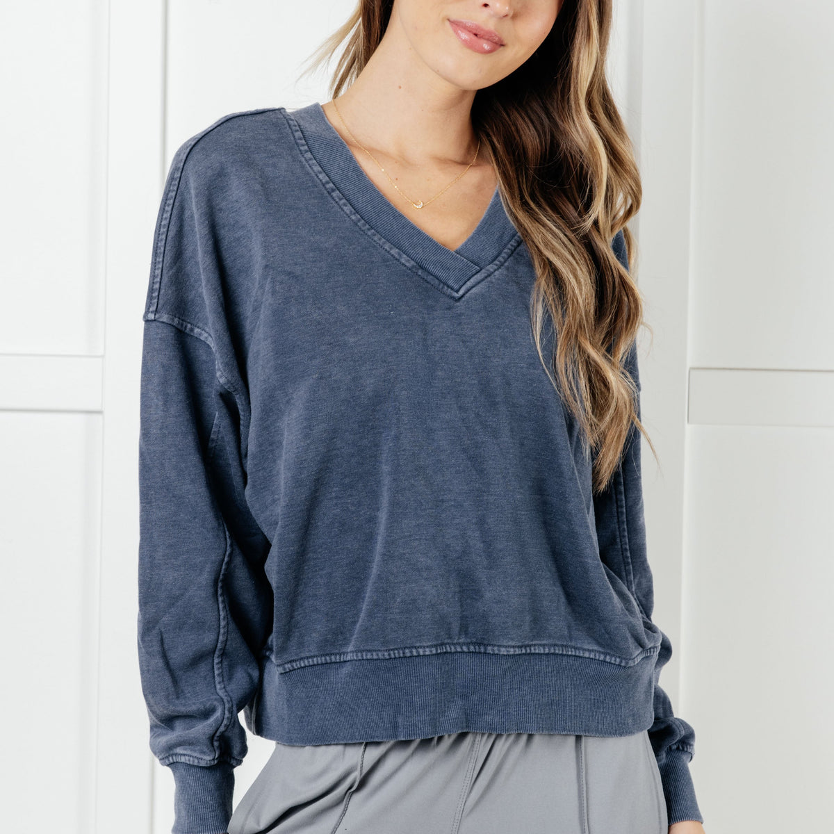 Halo washed french terry round neck pullover main image 1