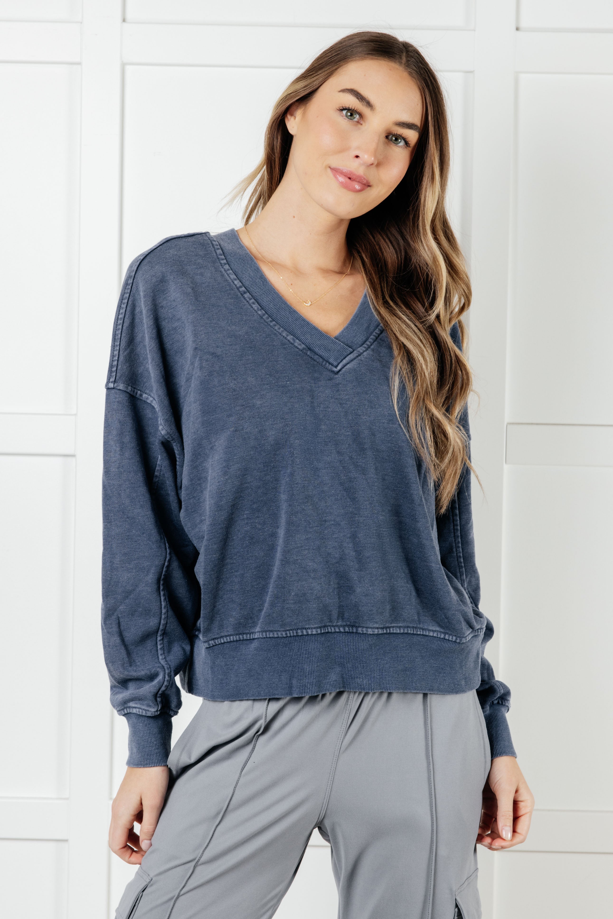 Rep Ready Mineral Wash French Terry Pullover in Blue - Charming Charlie