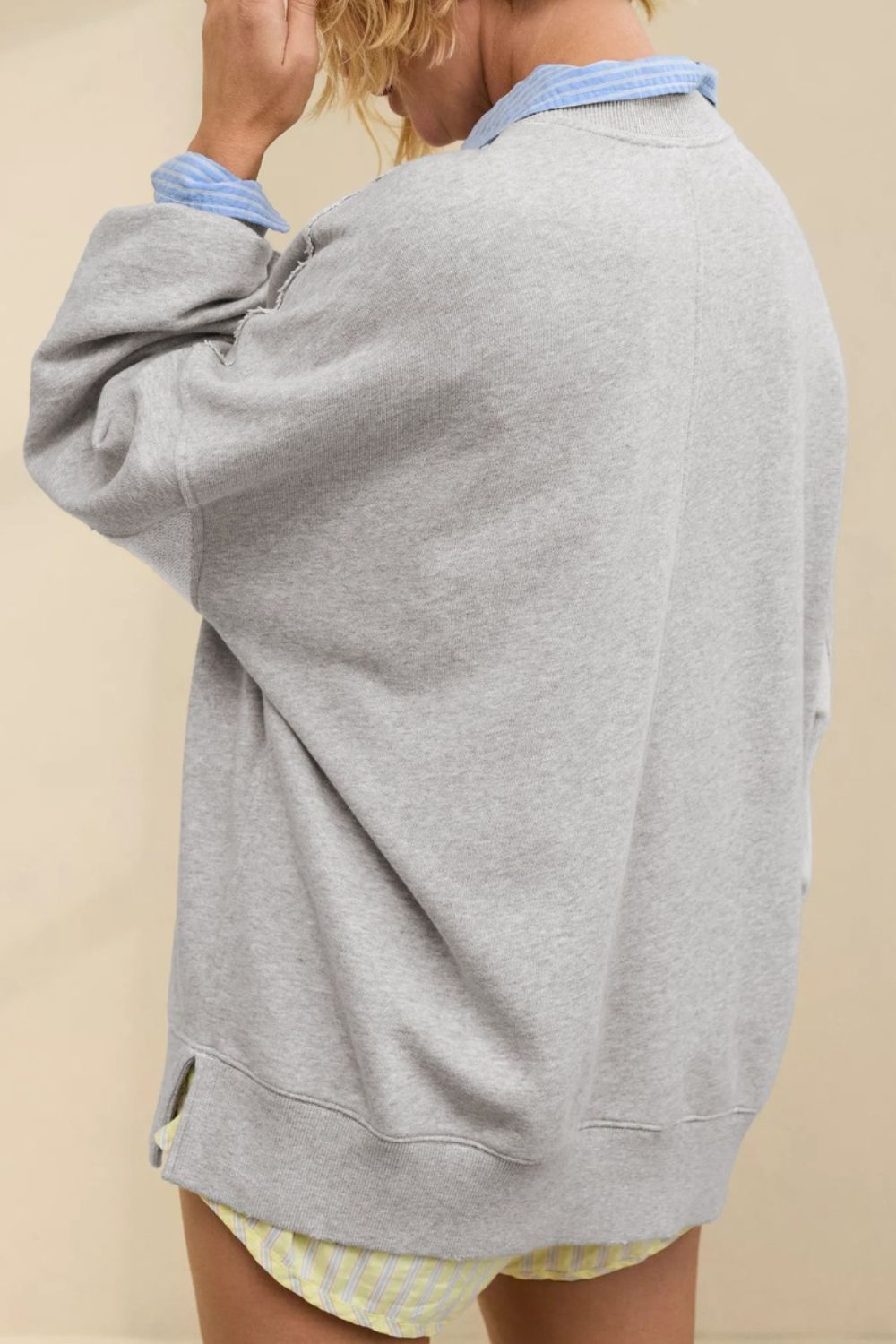 Side Slit Round Neck Long Sleeve Sweatshirt - Charming Charlie