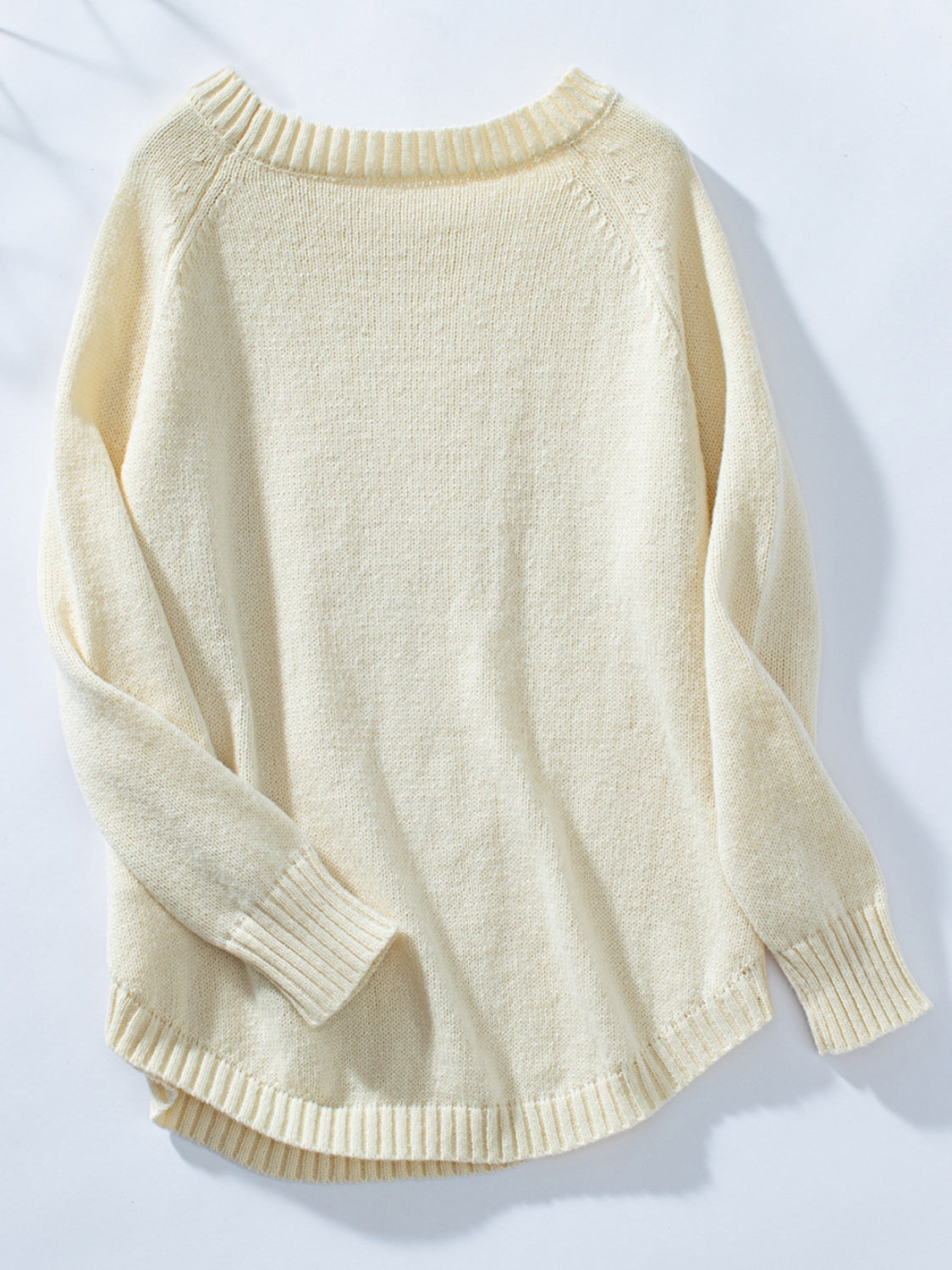 Decorative Button Round Neck Raglan Sleeve Sweater - Charming Charlie