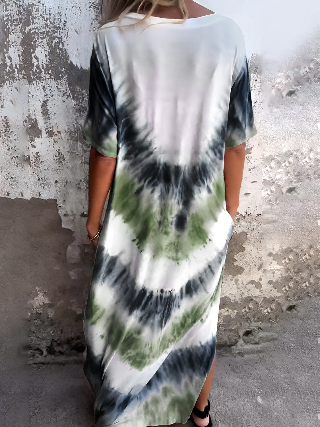 Full Size Pocketed Tie-Dye Short Sleeve Dress - Charming Charlie