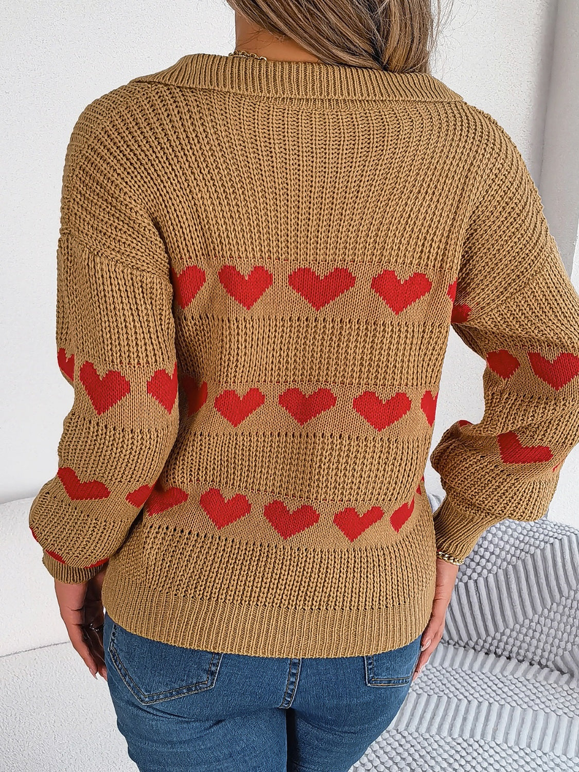 Heart Johnny Collar Long Sleeve Sweater - Charming Charlie