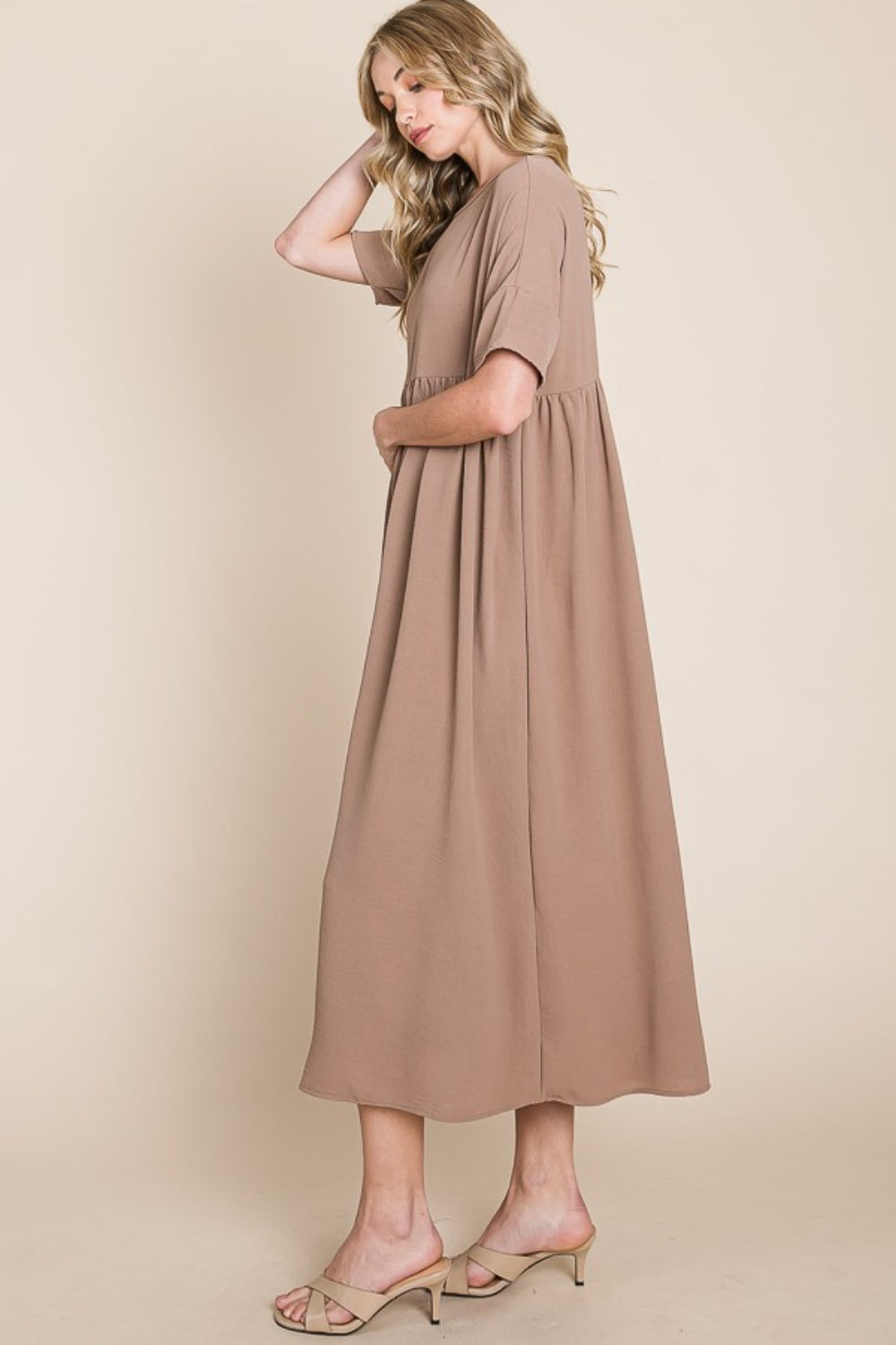 BOMBOM Round Neck Ruched Midi Dress - Charming Charlie