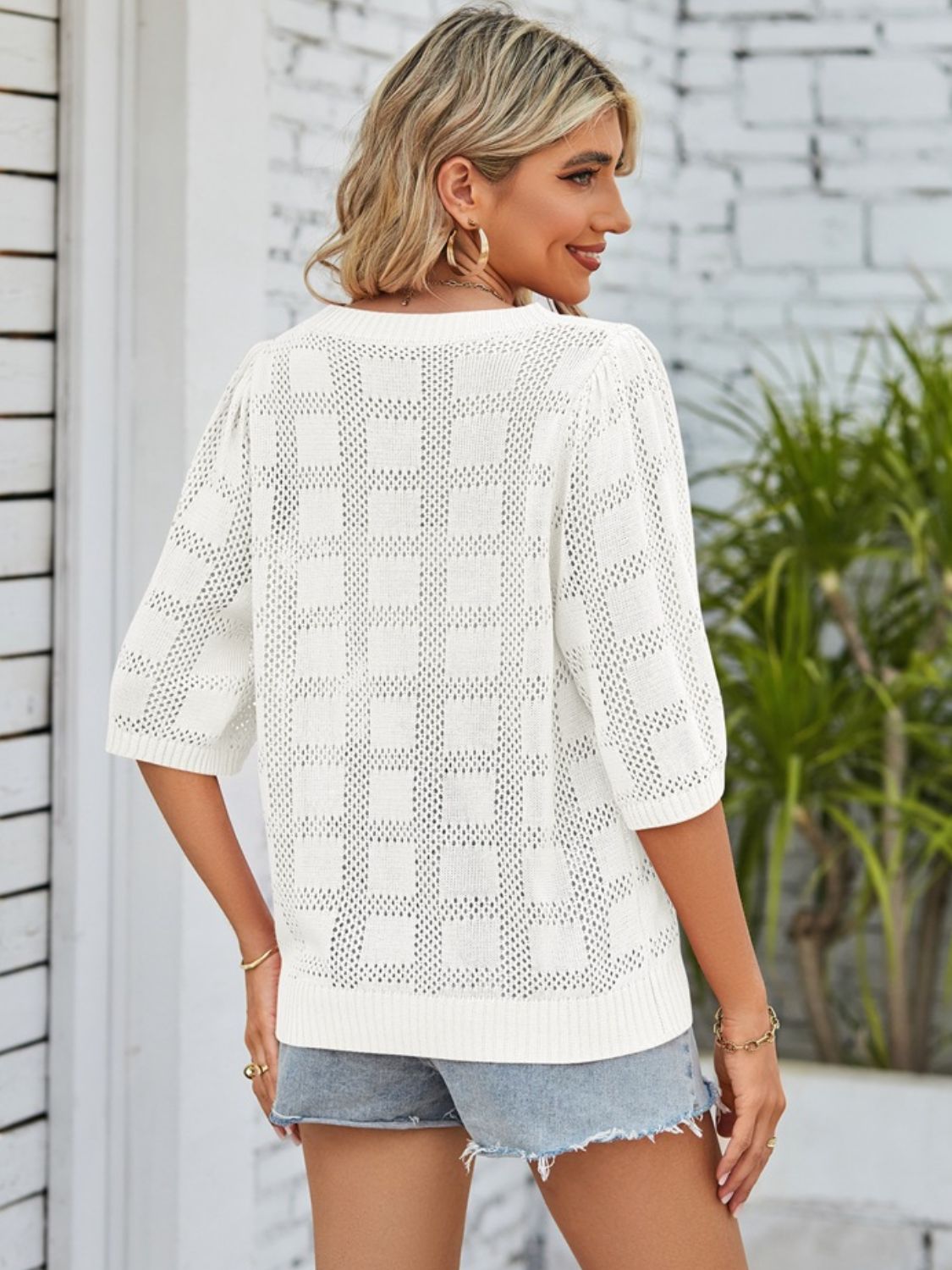 Openwork Round Neck Knit Top - Charming Charlie