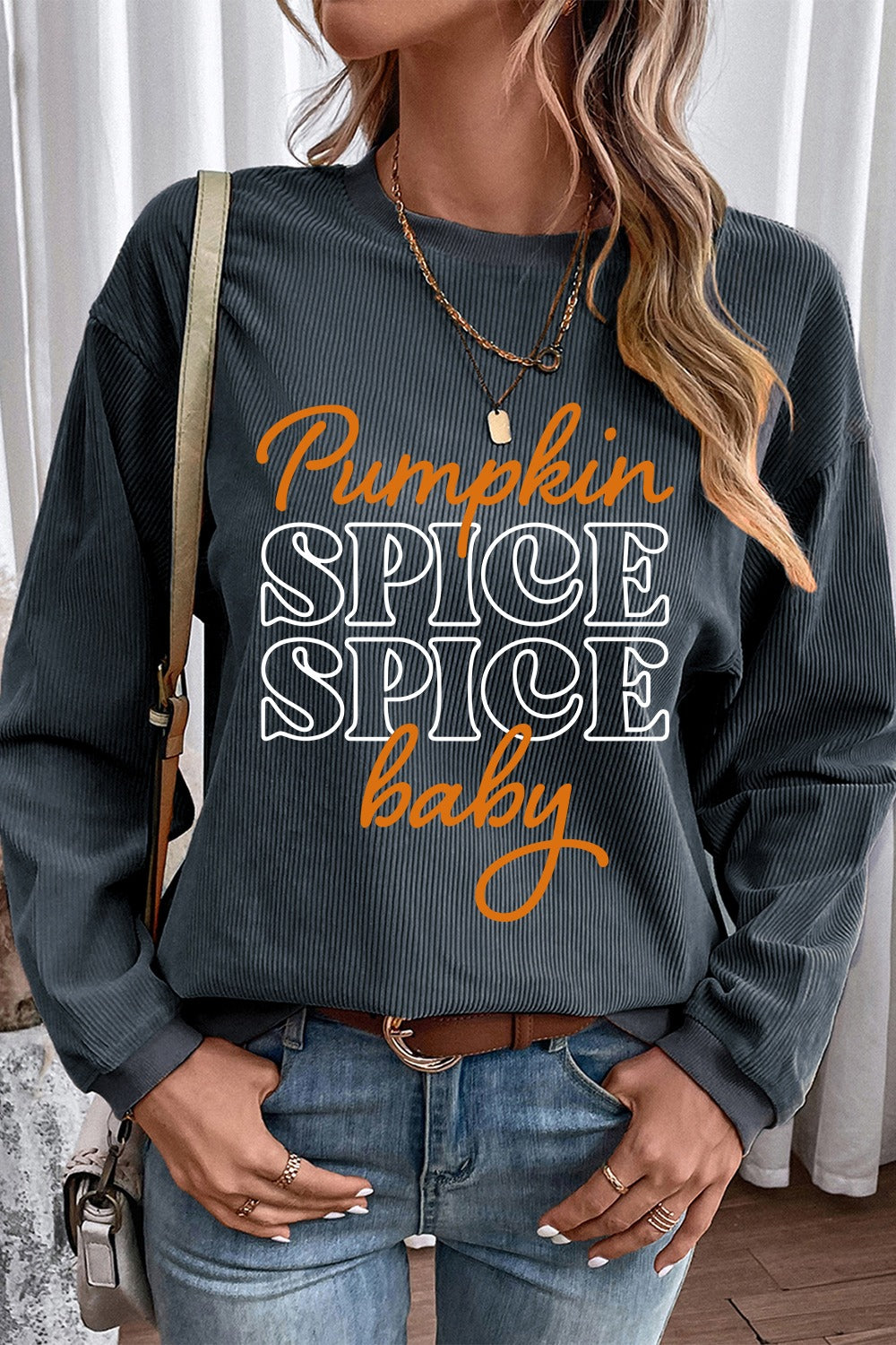 Letter Graphic Round Neck Long Sleeve Sweatshirt - Charming Charlie