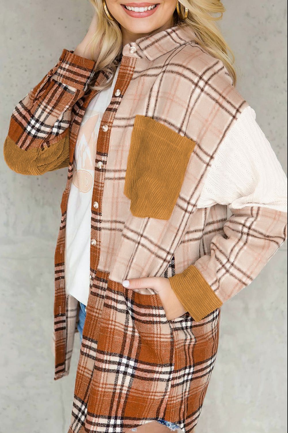 Plaid Button Up Long Sleeve Shacket - Charming Charlie