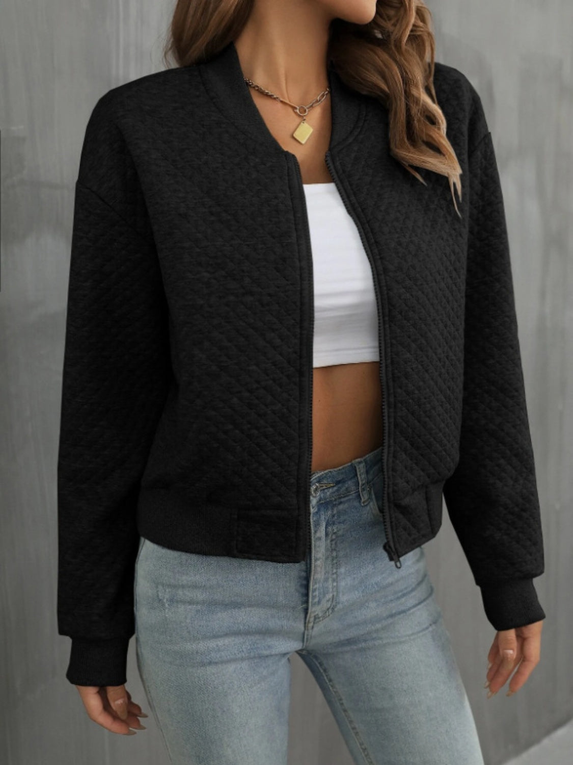 Zip Up Long Sleeve Jacket - Charming Charlie