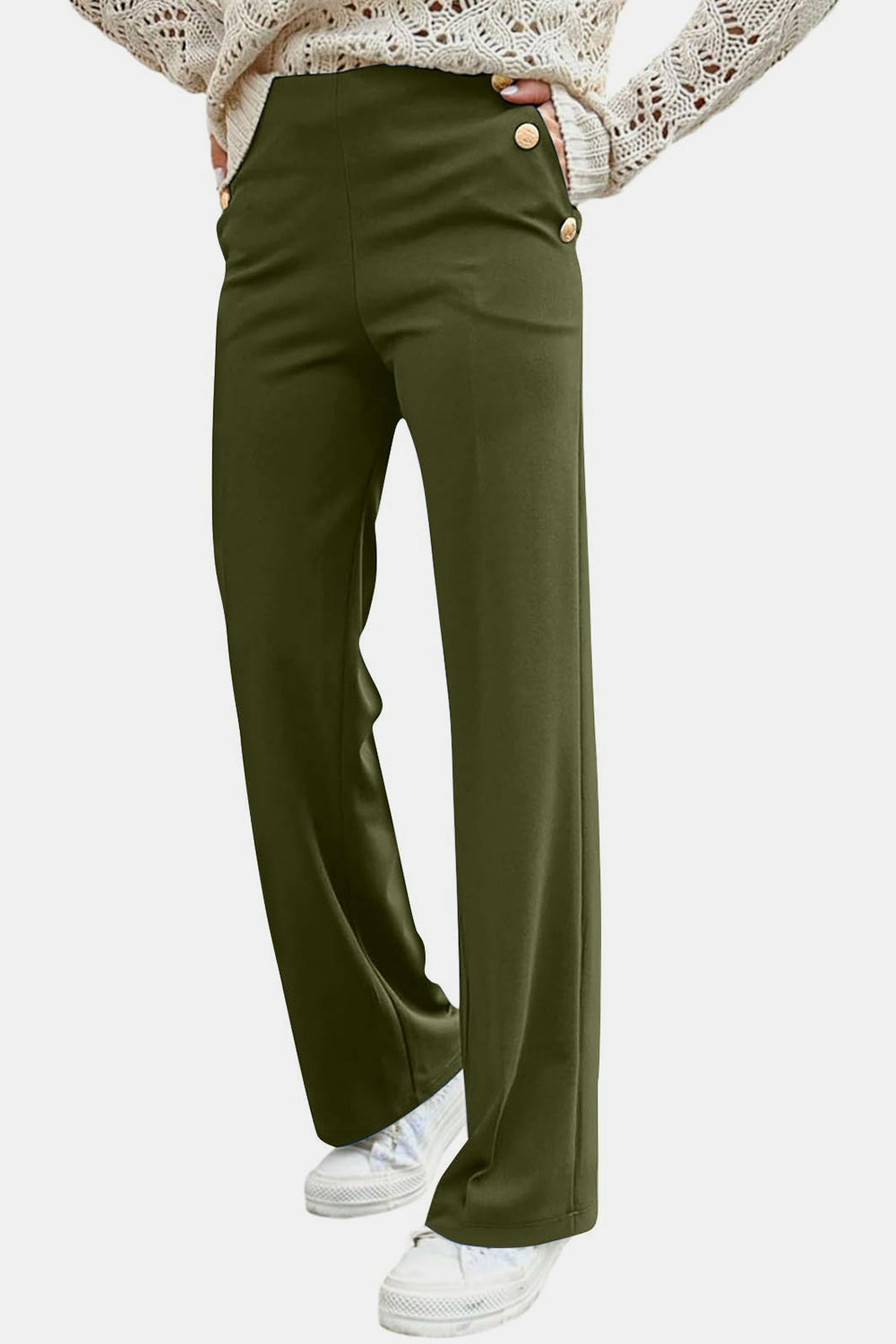 Decorative Button High Rise Pants - Charming Charlie