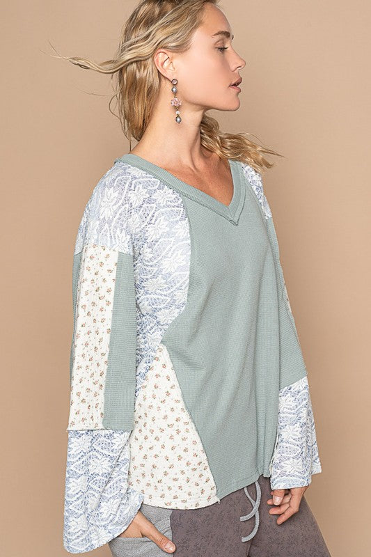 POL Lace Floral Round Neck Knit Top - Charming Charlie