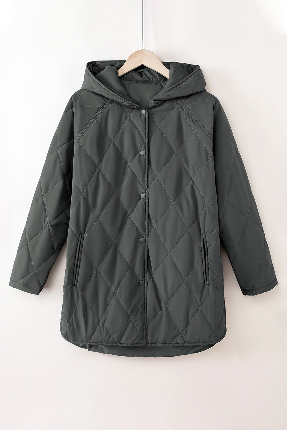 Snap Down Long Sleeve Quilted Winter Coat - Charming Charlie