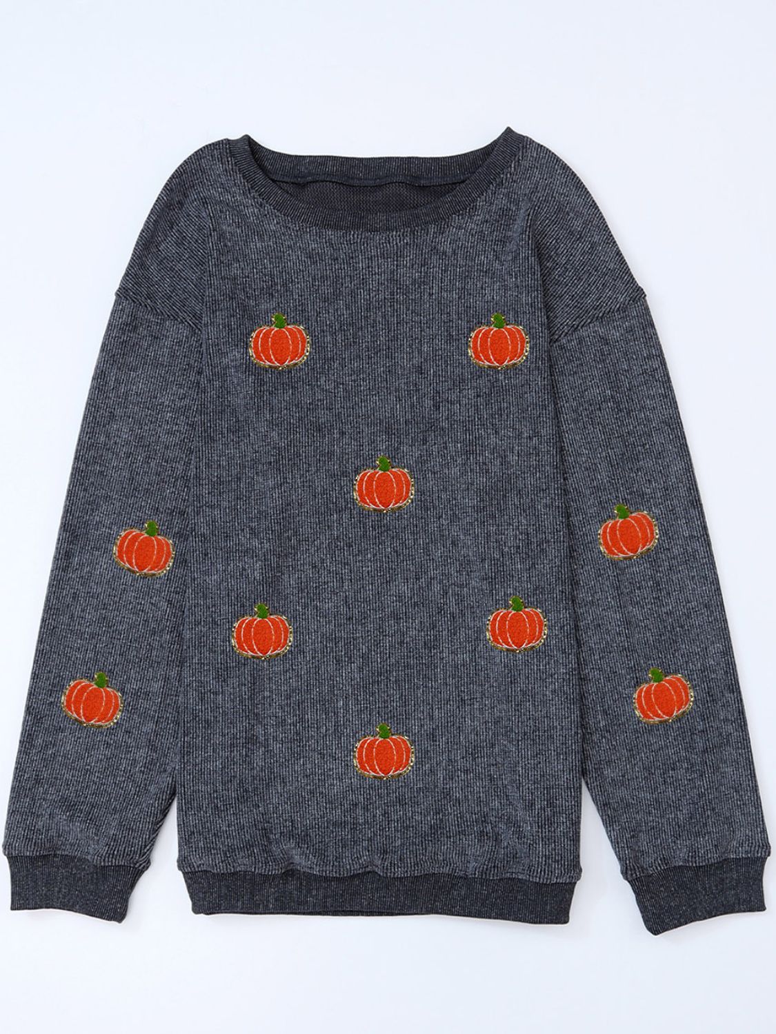 Pumpkin Round Neck Long Sleeve Sweatshirt - Charming Charlie