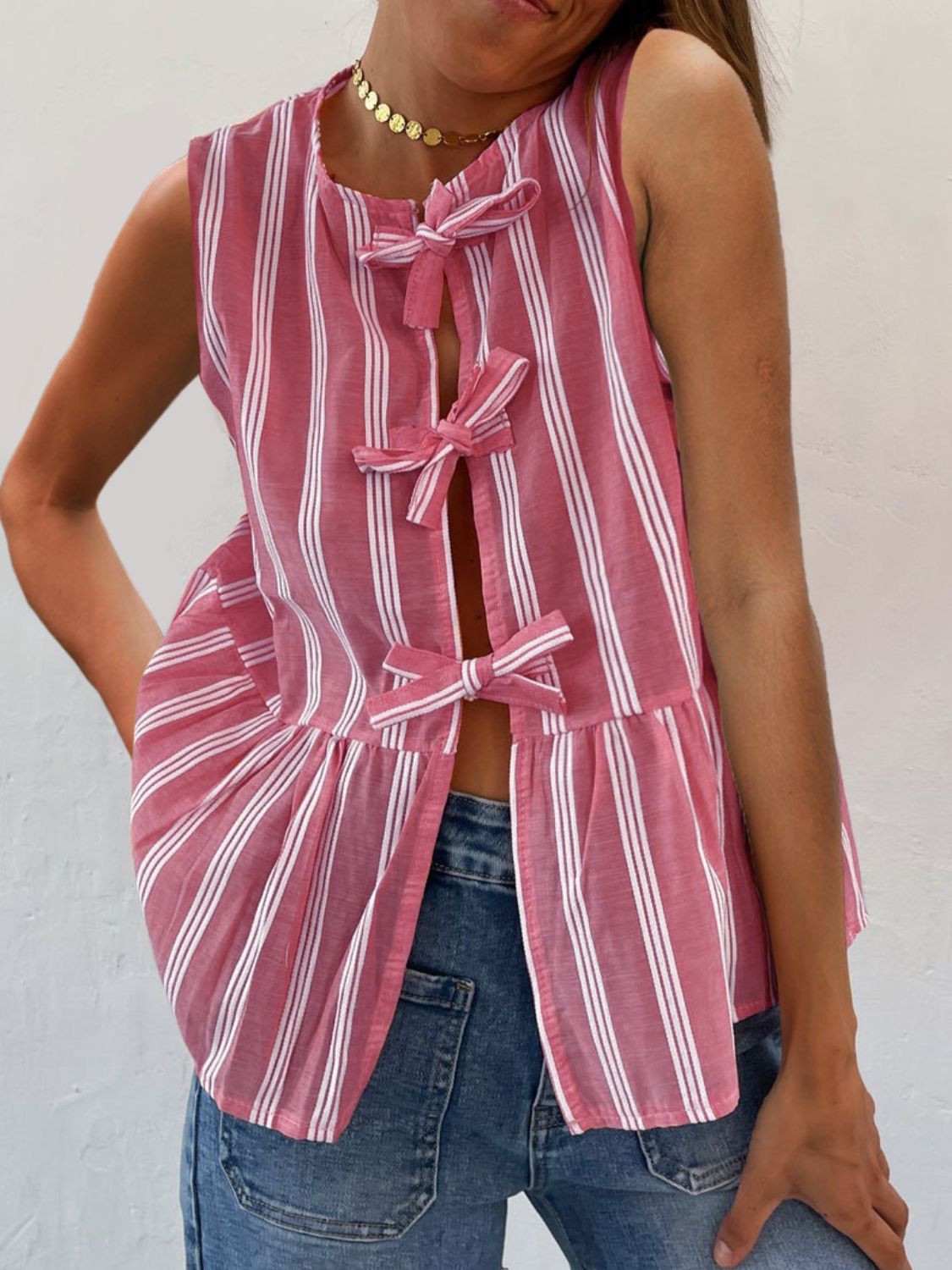Tied Striped Round Neck Tank - Charming Charlie