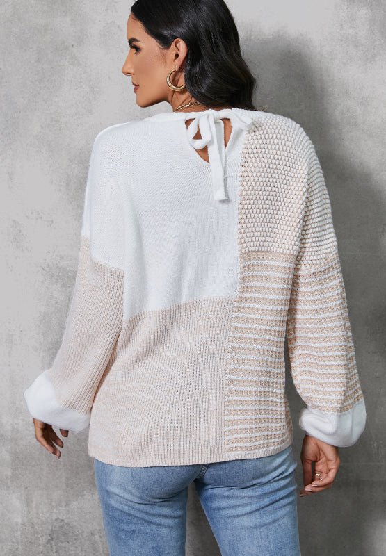 Contrast Round Neck Long Sleeve Sweater - Charming Charlie