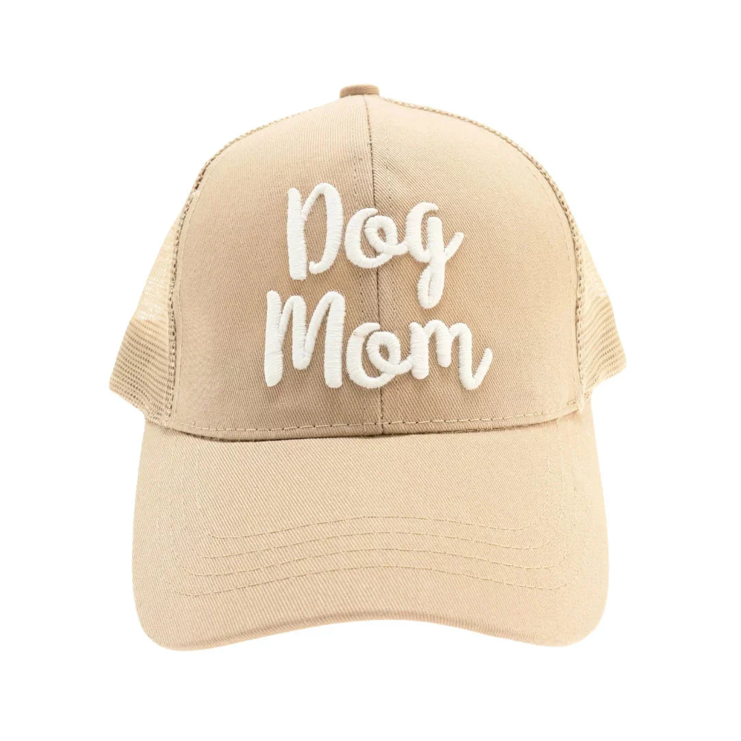 Dog Mom Embroidered Mesh Back High Ponytail CC Ball Cap offers a blend of style and functionality tailored for dog lovers. Featuring breathable mesh panels and a high ponytail opening, it ensures comfort and ventilation during outdoor activities. The detailed embroidery highlights your dog mom pride, while the adjustable strap provides a secure, personalized fit.