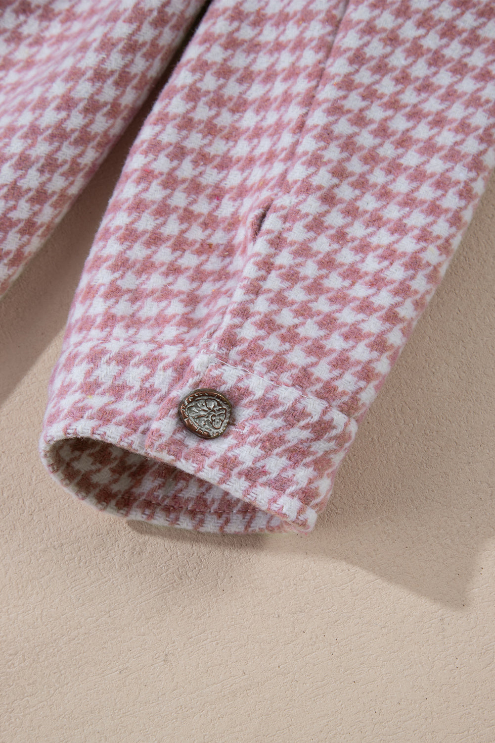 Color Block Houndstooth Collared Neck Shacket - Charming Charlie