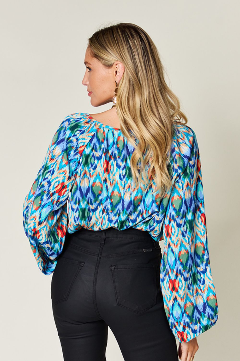 Double Take Full Size Printed Balloon Sleeve Blouse - Charming Charlie