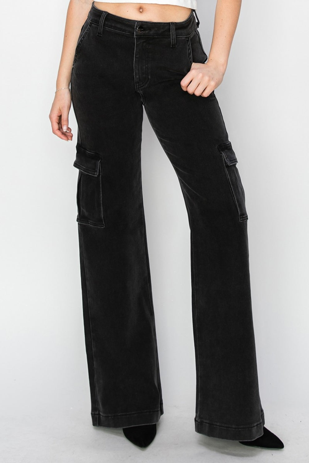Risen Full Size High Rise Wide Leg Cargo Jeans - Charming Charlie