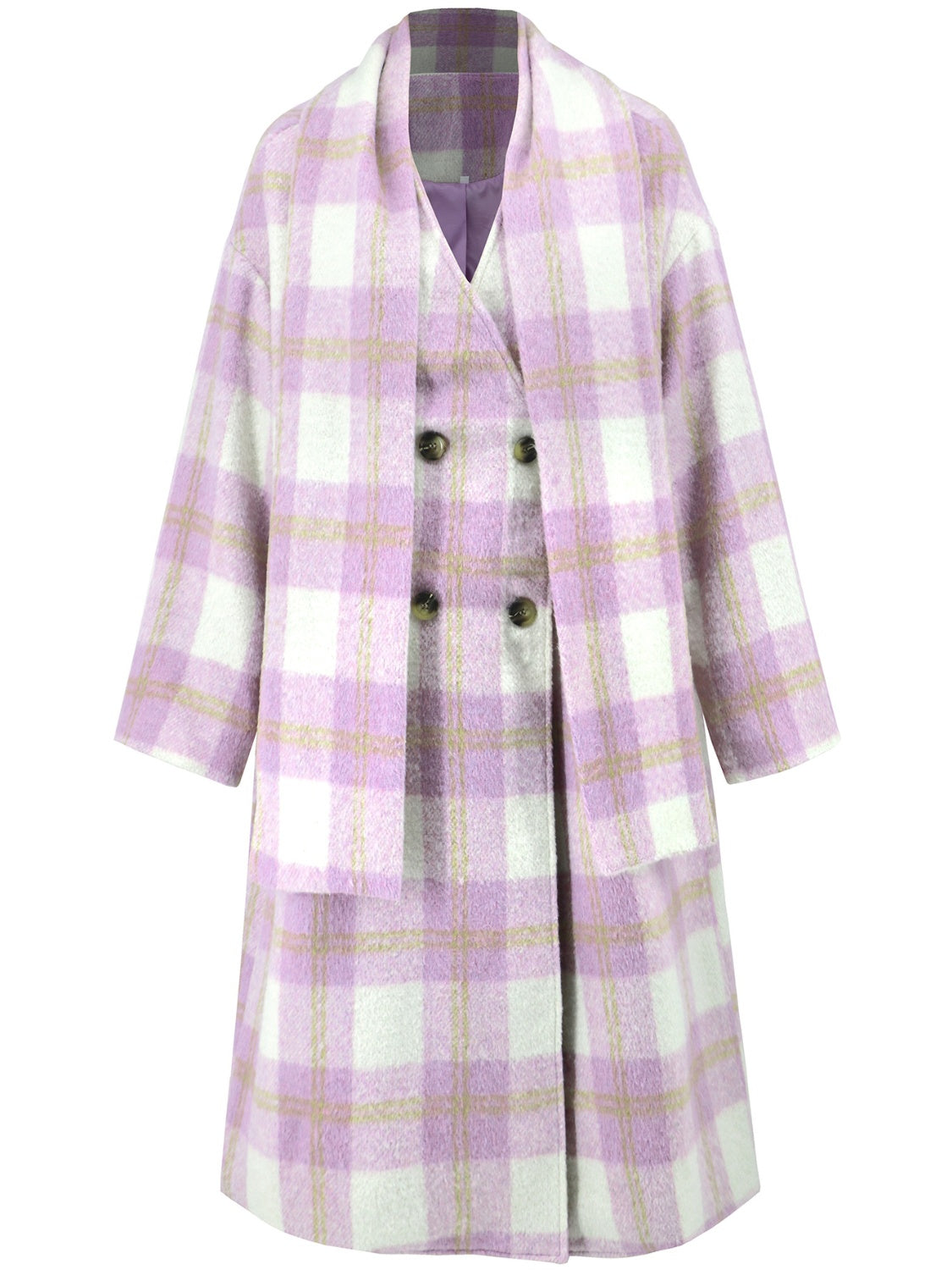 Plaid Button Up Long Sleeve Coat - Charming Charlie