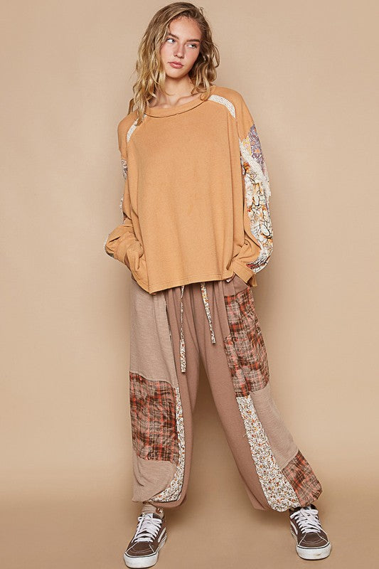 POL Waffle-Knit Lace Detail Round Neck Top - Charming Charlie