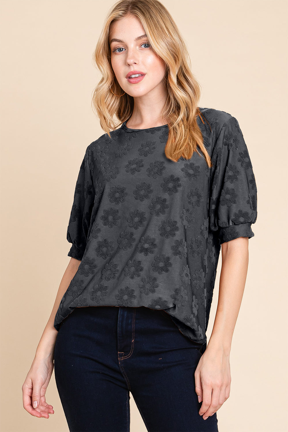 BOMBOM Textured Floral Pattern Top - Charming Charlie