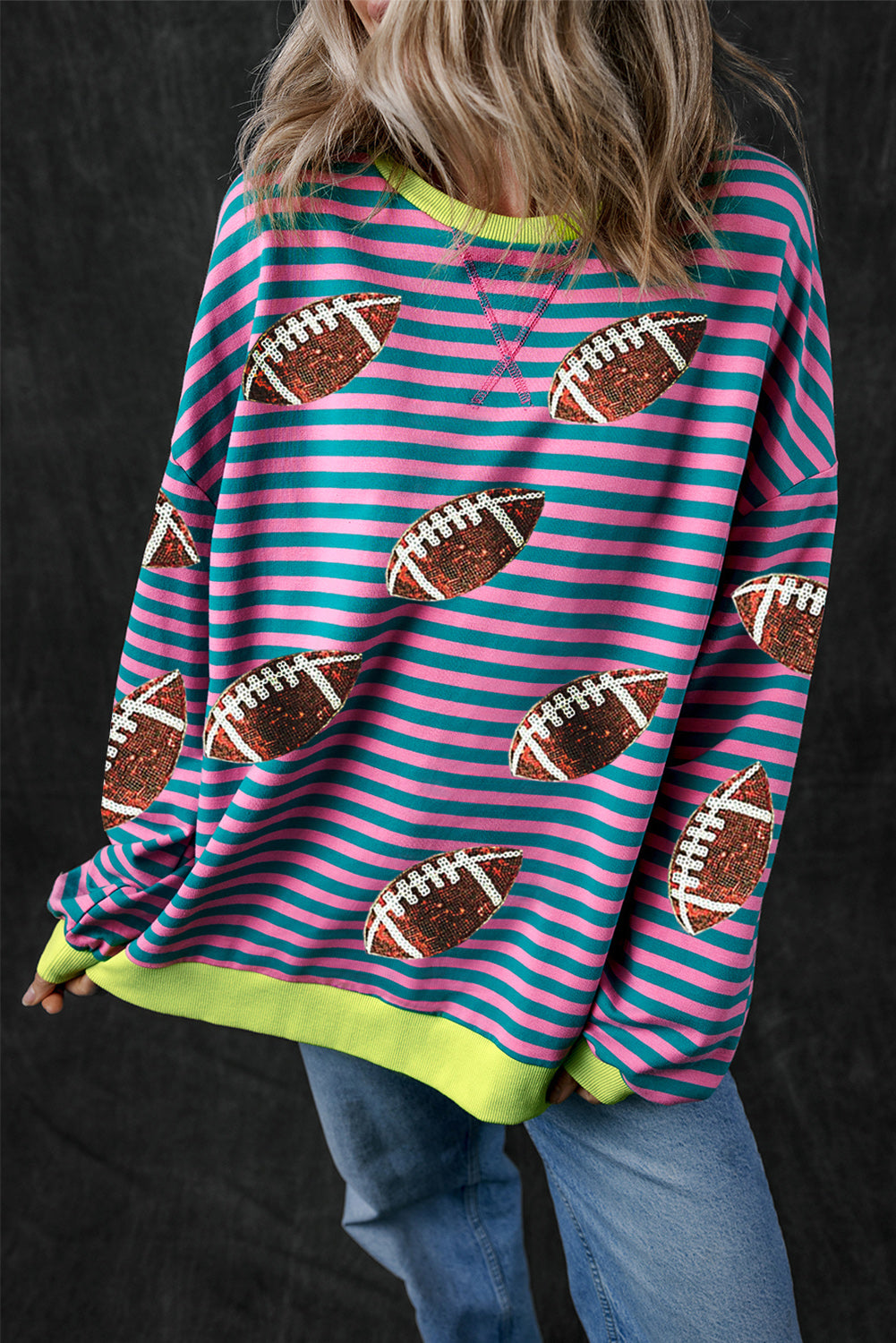 Striped Football Long Sleeve Sweatshirt - Charming Charlie