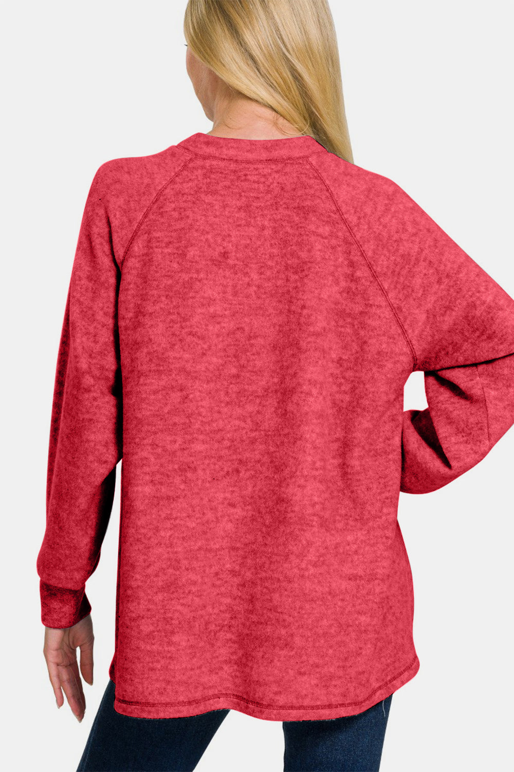 Zenana Full Size Brushed Melange Hacci High-Low Sweater - Charming Charlie