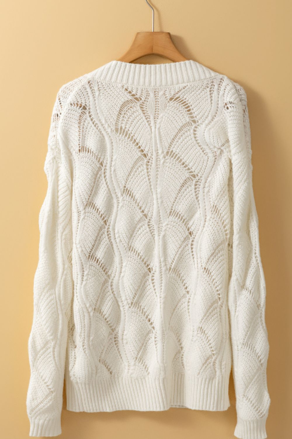 Openwork V-Neck Long Sleeve Sweater - Charming Charlie